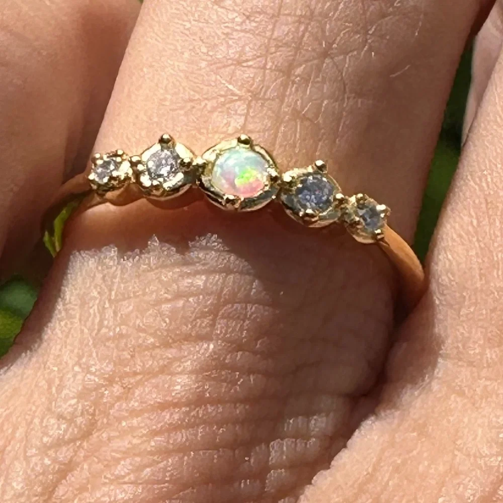 Gold Tone Opal CZ Accent Stackable Ring Women's Fashion Jewelry size 7
